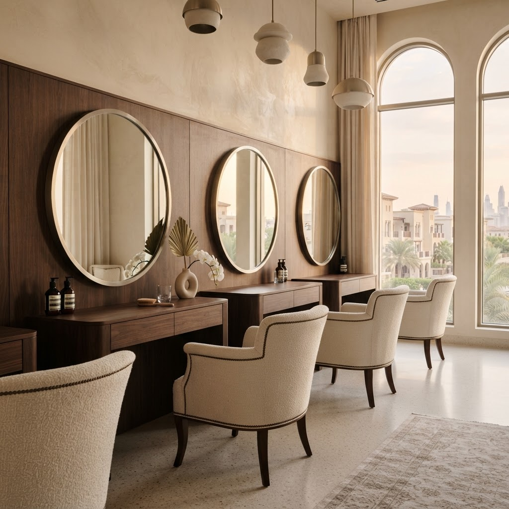 Warm, sophisticated Willow Lane Hair & Beauty salon interior in JLT Dubai